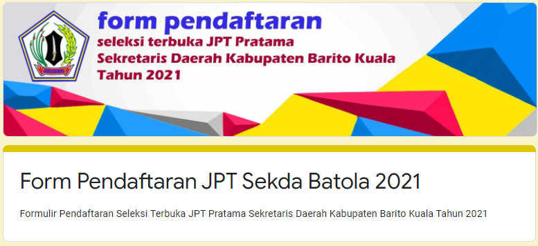 Formulir Pendaftaran Online JPT Pratama Sekdakab Batola 2021