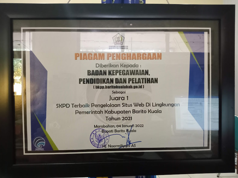 BKPP Barito Kuala Terbaik 1 Pengelolaan Web SKPD Tahun 2021