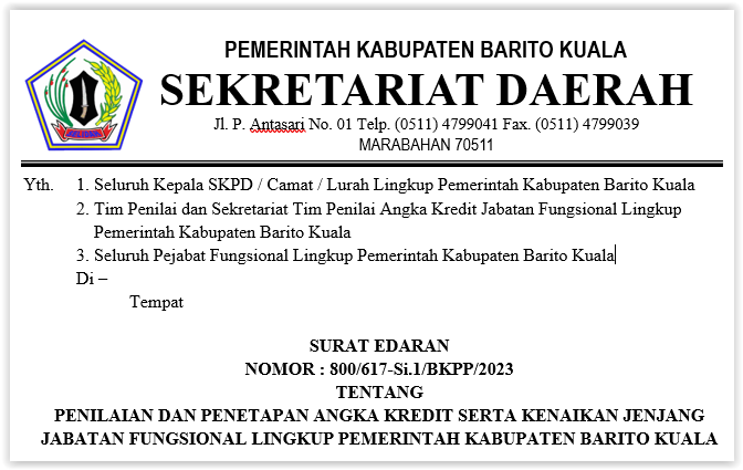 Edaran Penilaian dan Penetapan Angka Kredit serta Kenaikan Jenjang JF Lingkup Pemkab. Batola